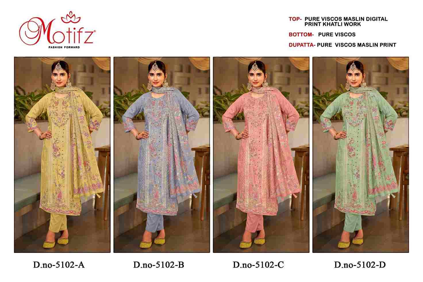 Motifz Hit Design 5102 Colours By Motifz 5102-A To 5102-D Series Beautiful Pakistani Suits Colorful Stylish Fancy Casual Wear & Ethnic Wear Pure Viscose Muslin Digital Prints Dresses At Wholesale Price