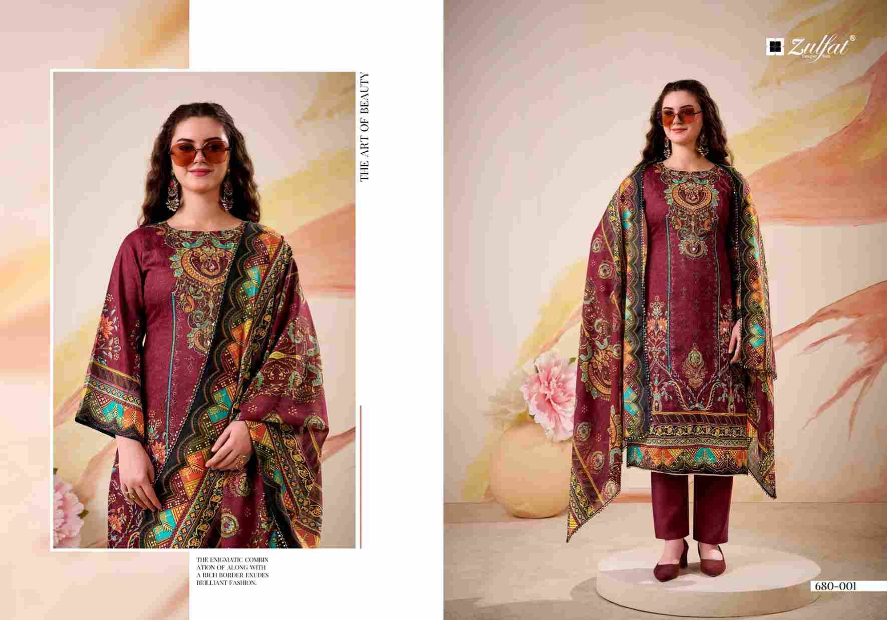 Falak By Zulfat 680-001 To 680-004 Series Beautiful Festive Suits Stylish Fancy Colorful Casual Wear & Ethnic Wear Pure Jam Cotton Satin Print Dresses At Wholesale Price