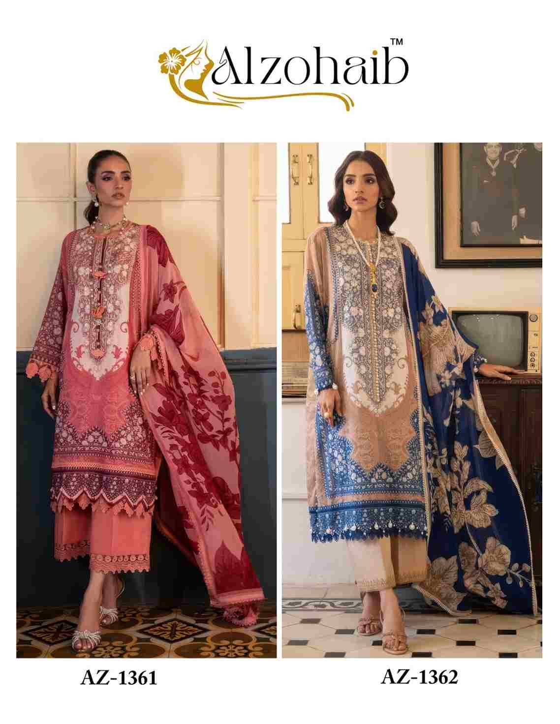 Alzohaib Hit Design 1361 By Alzohaib 1361 To 1362 Series Beautiful Pakistani Suits Stylish Fancy Colorful Party Wear & Occasional Wear Pure Cotton Dresses At Wholesale Price
