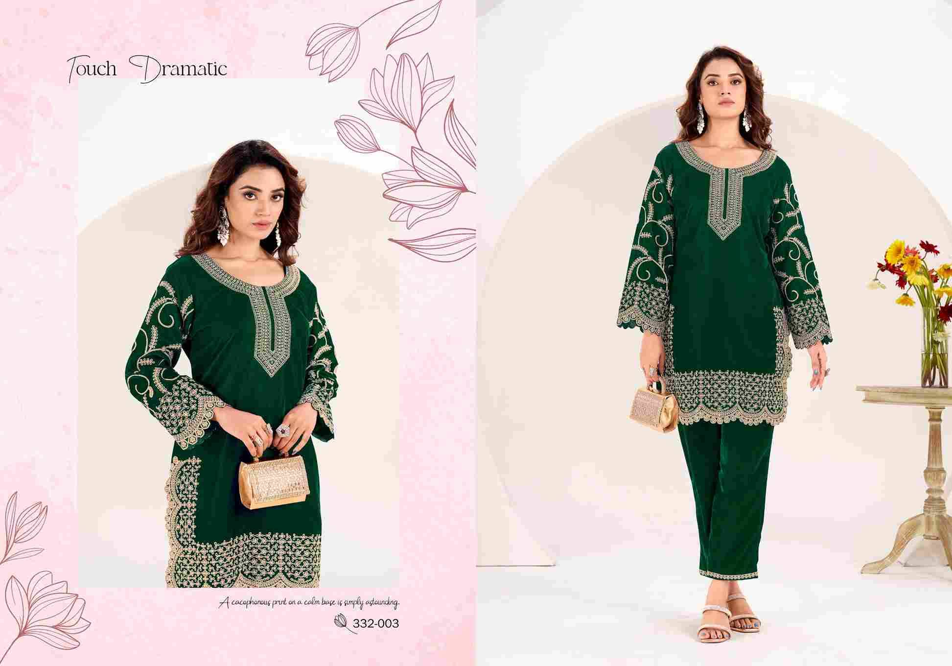 Shanvi By Gulvez Prints 332 -001 To 332-004 Series Festive Suits Beautiful Fancy Colorful Stylish Party Wear & Occasional Wear Premium Velvet Embroidery Dresses At Wholesale Price