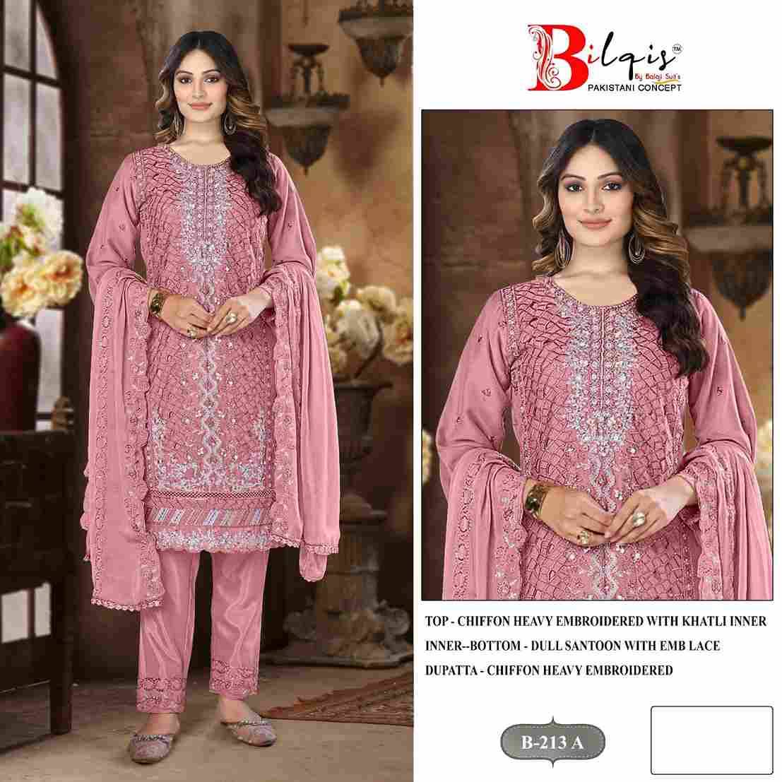 Bilqis 213 Colours By Bilqis 213-A To 213-D Series Beautiful Pakistani Suits Stylish Fancy Colorful Party Wear & Occasional Wear Chiffon Embroidery Dresses At Wholesale Price