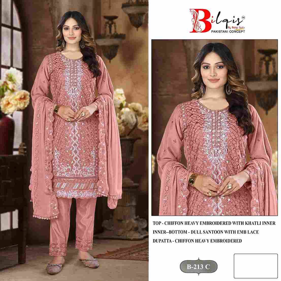 Bilqis 213 Colours By Bilqis 213-A To 213-D Series Beautiful Pakistani Suits Stylish Fancy Colorful Party Wear & Occasional Wear Chiffon Embroidery Dresses At Wholesale Price