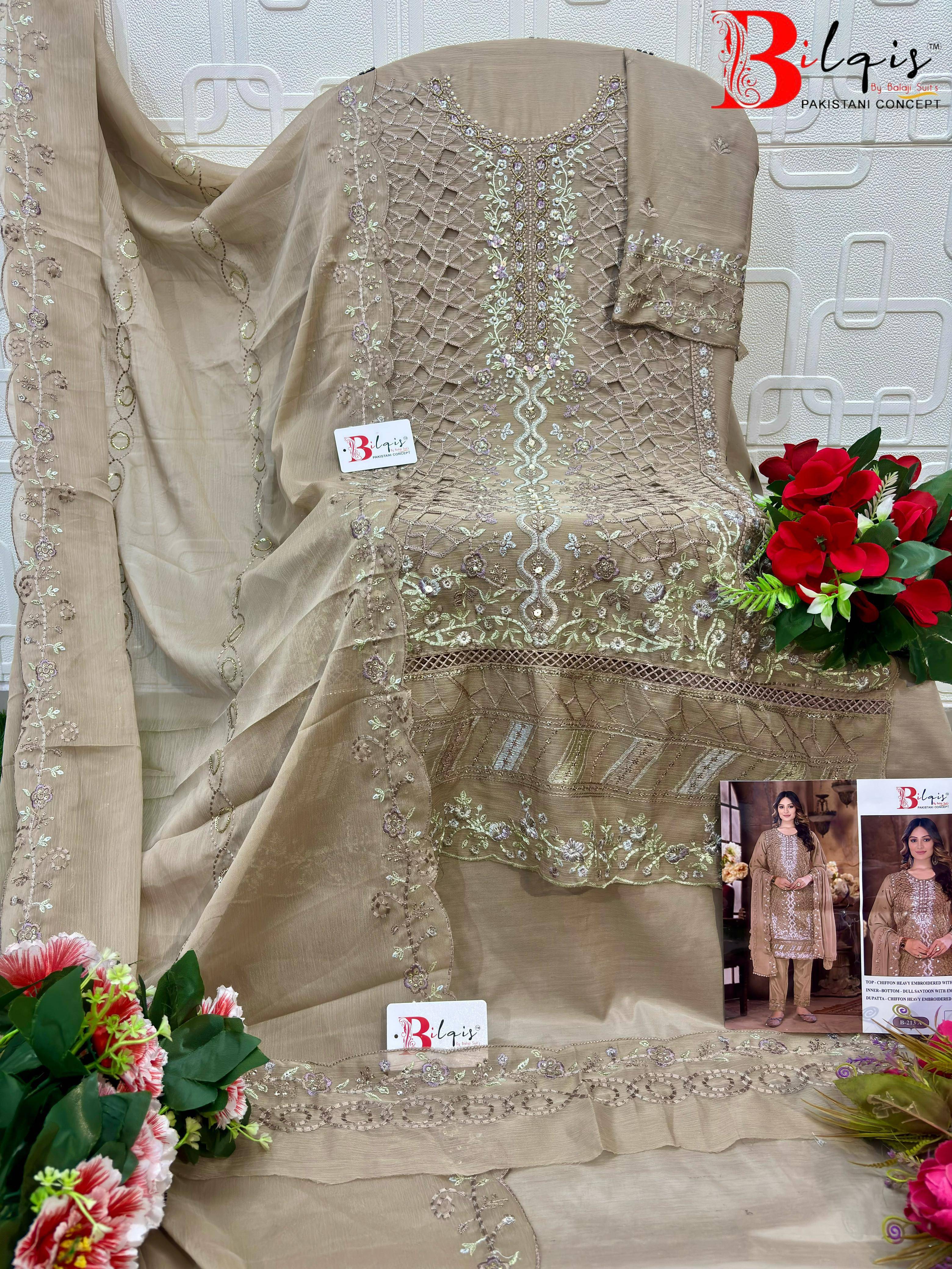 Bilqis 213 Colours By Bilqis 213-A To 213-D Series Beautiful Pakistani Suits Stylish Fancy Colorful Party Wear & Occasional Wear Chiffon Embroidery Dresses At Wholesale Price