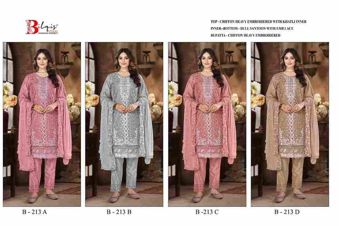 Bilqis 213 Colours By Bilqis 213-A To 213-D Series Beautiful Pakistani Suits Stylish Fancy Colorful Party Wear & Occasional Wear Chiffon Embroidery Dresses At Wholesale Price