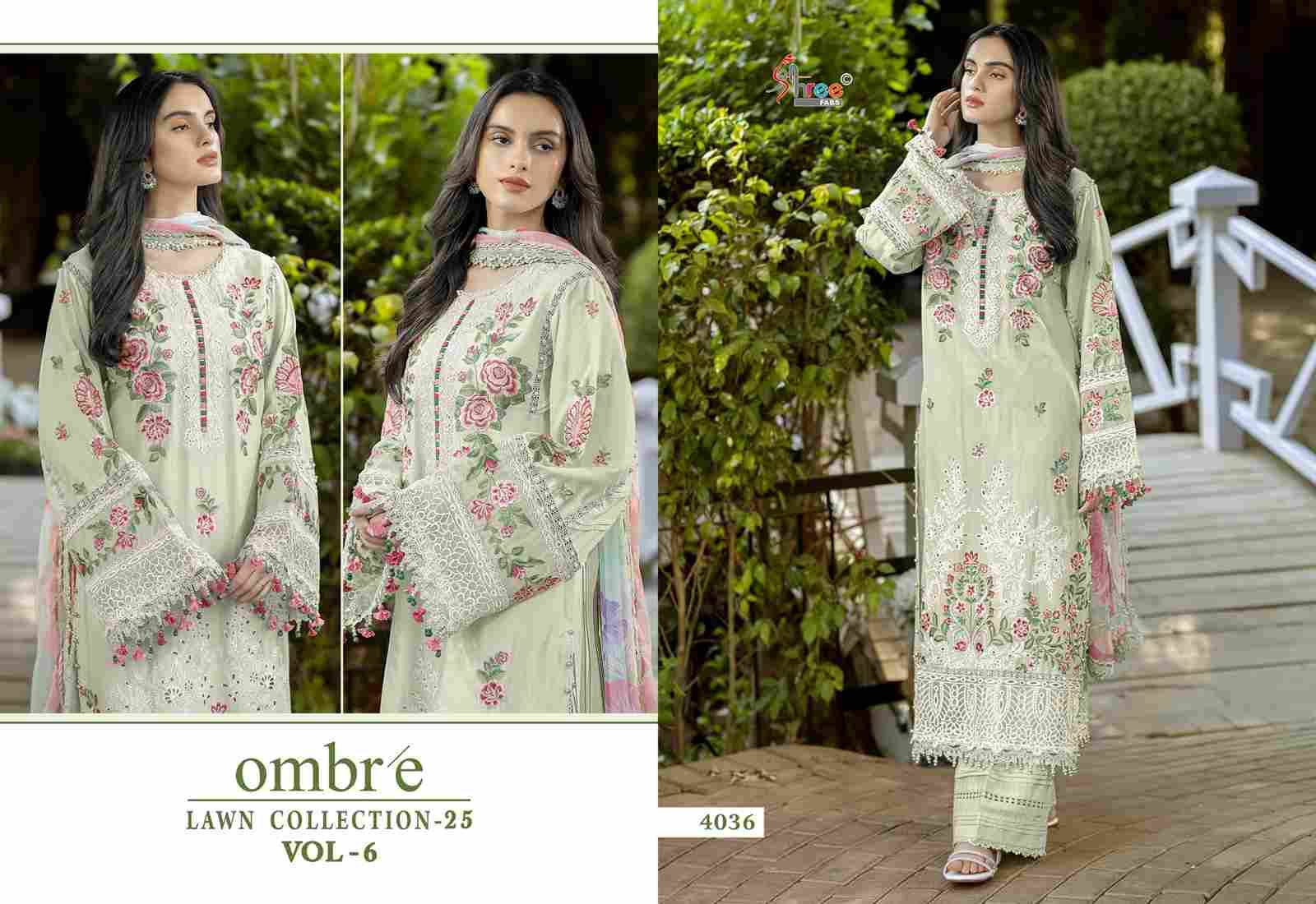 Ombre Lawn Collection-25 Vol-6 By Shree Fabs 4031 To 4036 Series Beautiful Pakistani Suits Stylish Fancy Colorful Party Wear & Occasional Wear Pure Cotton Embroidery Dresses At Wholesale Price