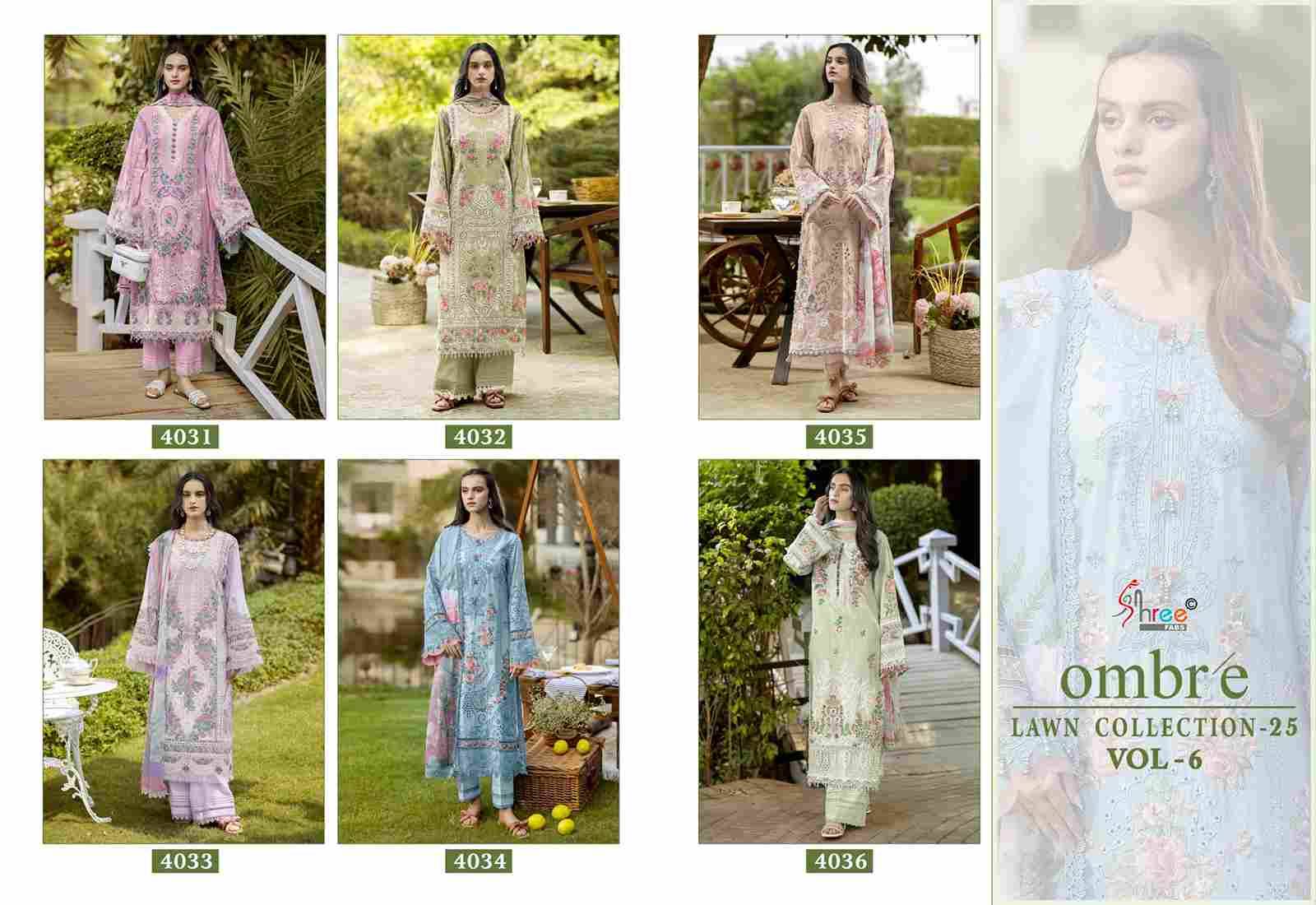 Ombre Lawn Collection-25 Vol-6 By Shree Fabs 4031 To 4036 Series Beautiful Pakistani Suits Stylish Fancy Colorful Party Wear & Occasional Wear Pure Cotton Embroidery Dresses At Wholesale Price