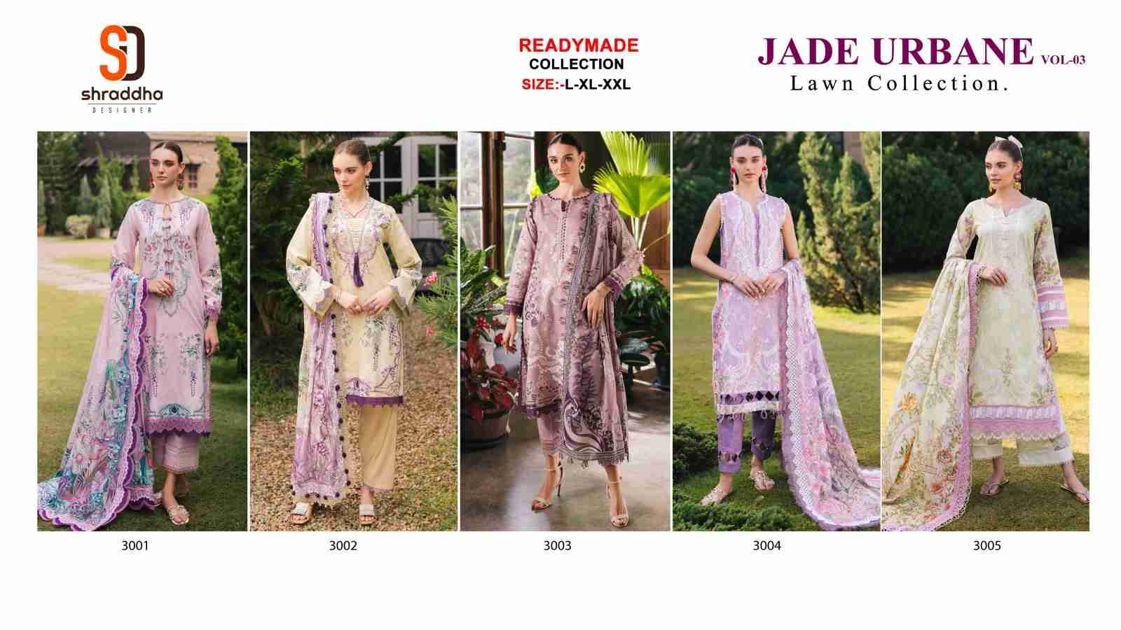 Jade Urbane Vol-3 By Shraddha Designer 3001 To 3004 Series Designer Pakistani Suits Beautiful Stylish Fancy Colorful Party Wear & Occasional Wear Lawn Cotton Print Dresses At Wholesale Price