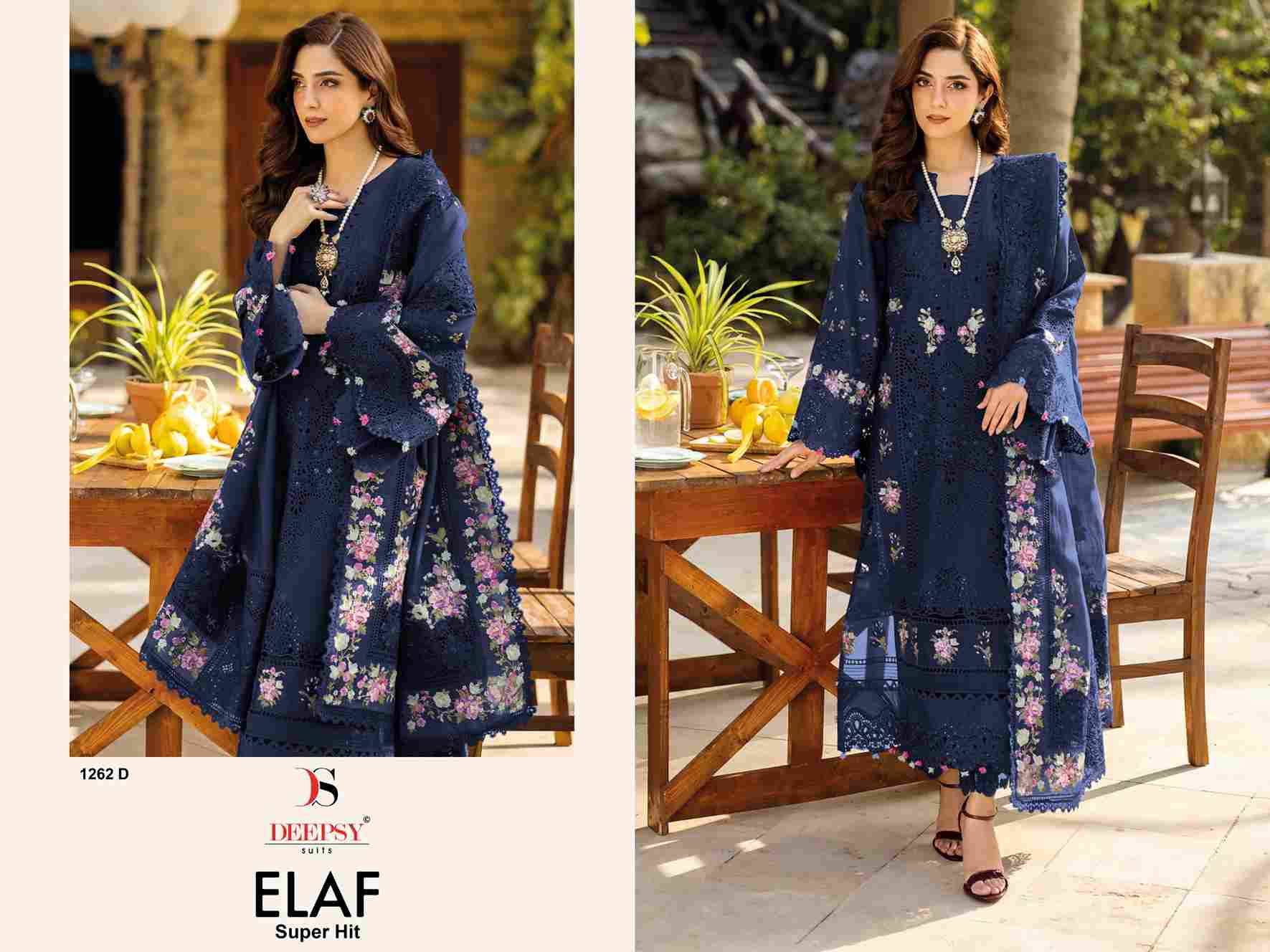Elaf 1262 Colours By Deepsy Suits 1262-A To 1262-D Series Designer Pakistani Suits Beautiful Fancy Stylish Colorful Party Wear & Occasional Wear Pure Cotton Dresses At Wholesale Price