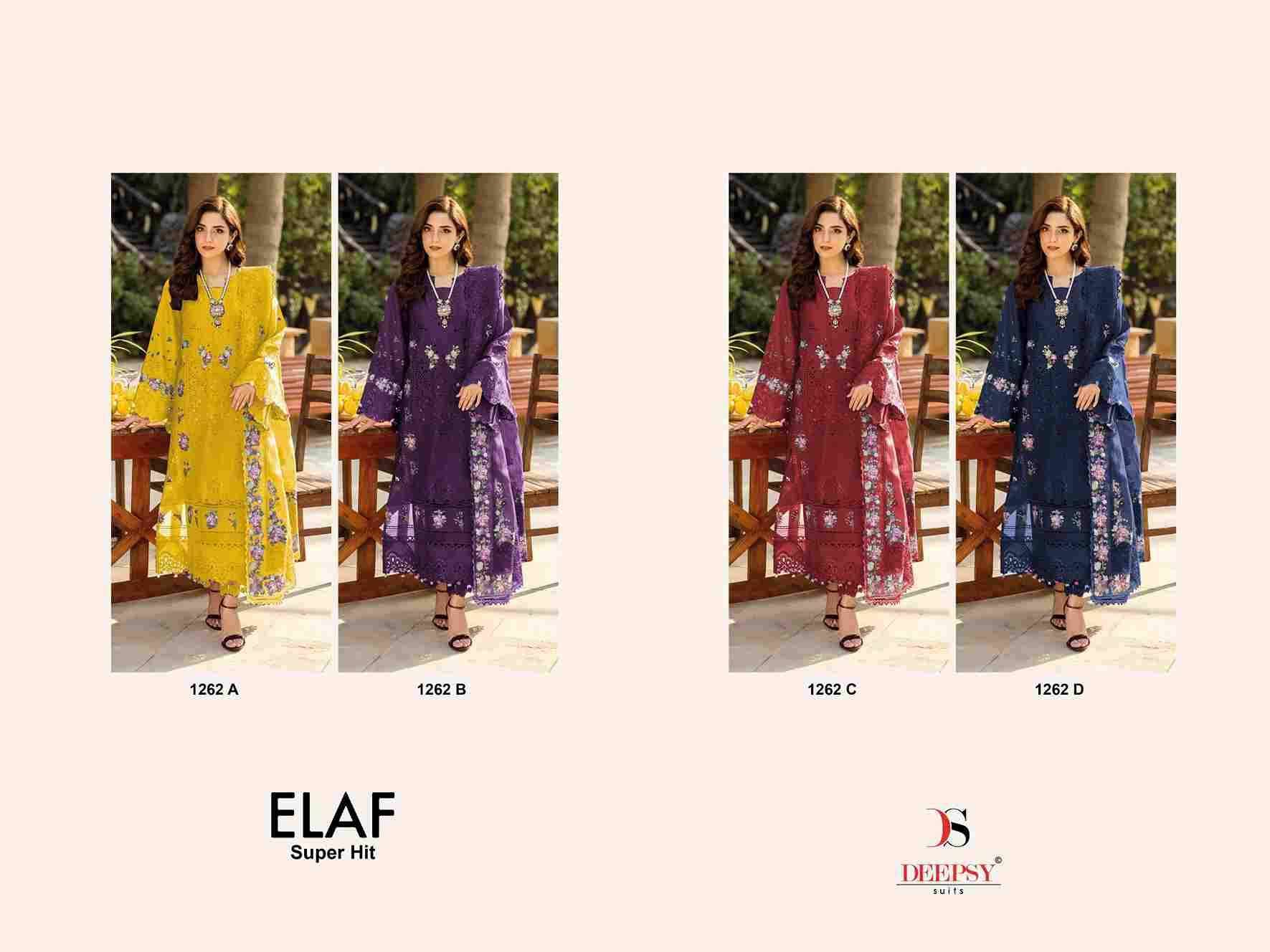 Elaf 1262 Colours By Deepsy Suits 1262-A To 1262-D Series Designer Pakistani Suits Beautiful Fancy Stylish Colorful Party Wear & Occasional Wear Pure Cotton Dresses At Wholesale Price