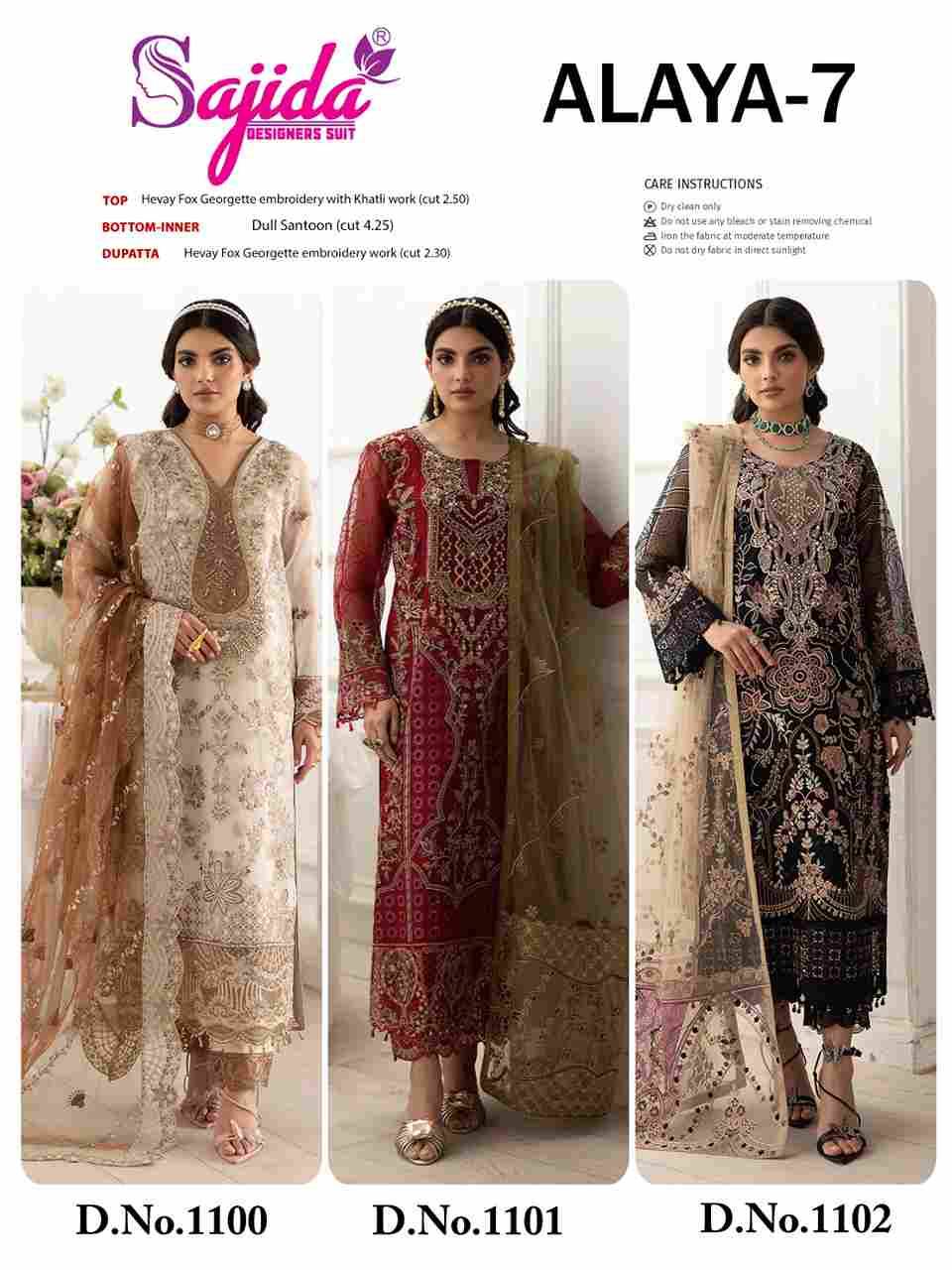 Anaya Vol-7 By Sajida Designer Suit 1100 To 1102 Series Designer Pakistani Suits Beautiful Fancy Stylish Colorful Party Wear & Occasional Wear Faux Georgette With Embroidery Dresses At Wholesale Price