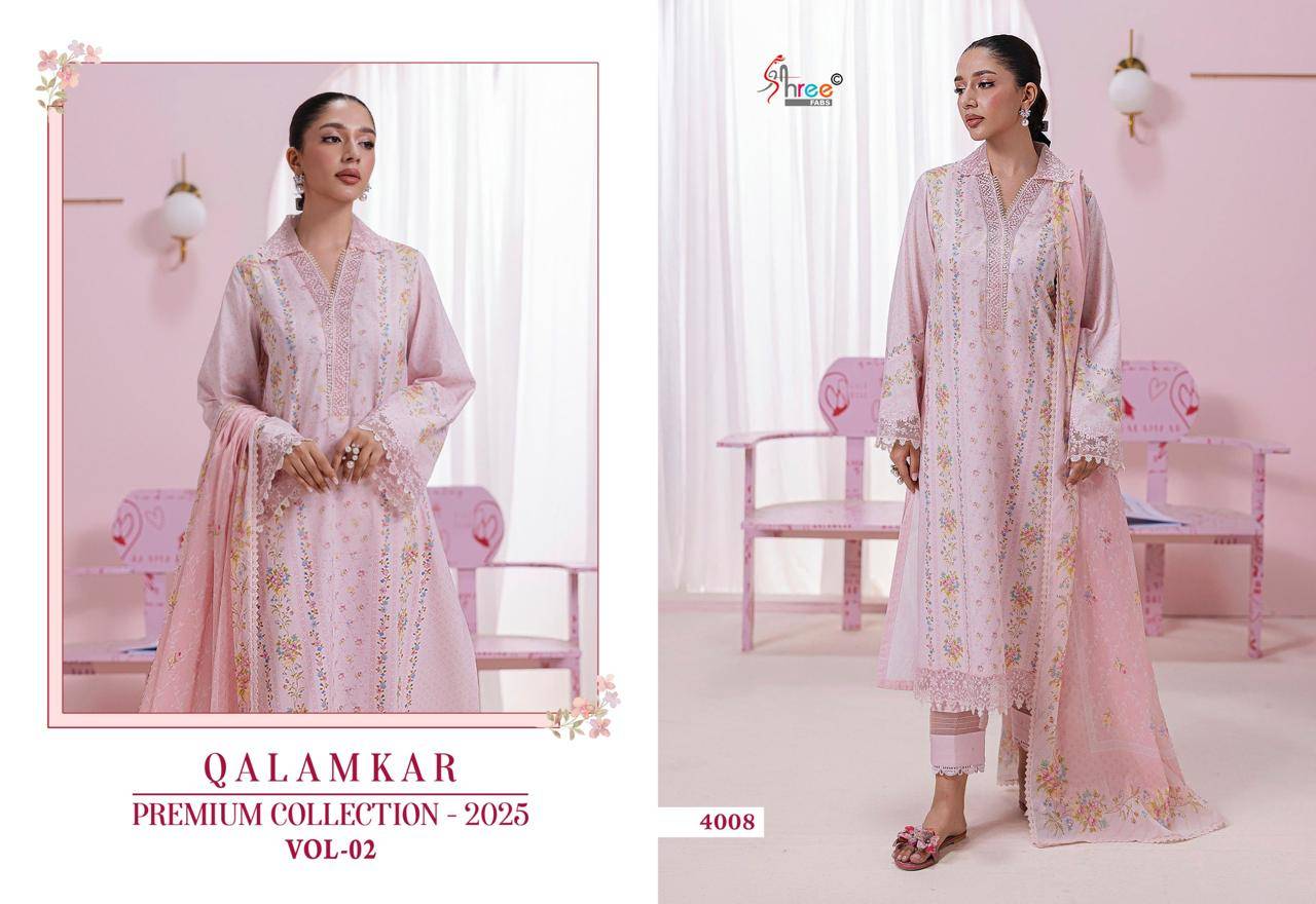 Qalamkar Premium Collection-2025 Vol-2 By Shree Fabs 4008 To 4013 Series Designer Pakistani Suits Beautiful Stylish Fancy Colorful Party Wear & Occasional Wear Pure Cotton Print Embroidered Dresses At Wholesale Price