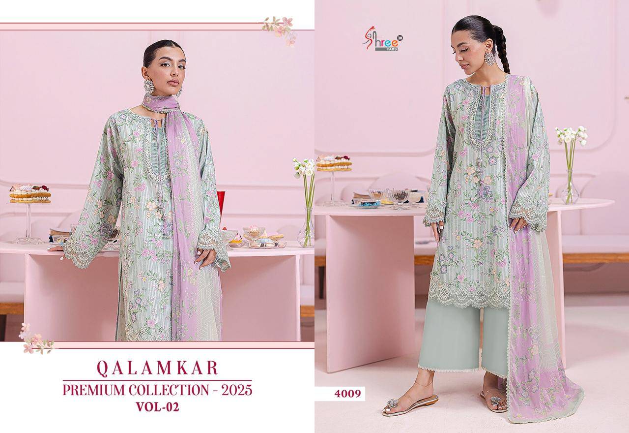 Qalamkar Premium Collection-2025 Vol-2 By Shree Fabs 4008 To 4013 Series Designer Pakistani Suits Beautiful Stylish Fancy Colorful Party Wear & Occasional Wear Pure Cotton Print Embroidered Dresses At Wholesale Price