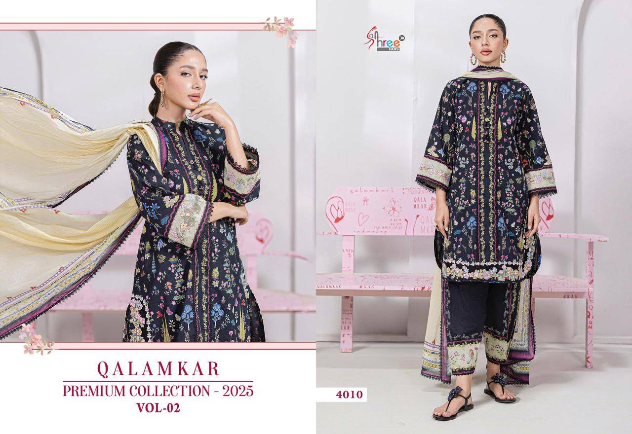 Qalamkar Premium Collection-2025 Vol-2 By Shree Fabs 4008 To 4013 Series Designer Pakistani Suits Beautiful Stylish Fancy Colorful Party Wear & Occasional Wear Pure Cotton Print Embroidered Dresses At Wholesale Price