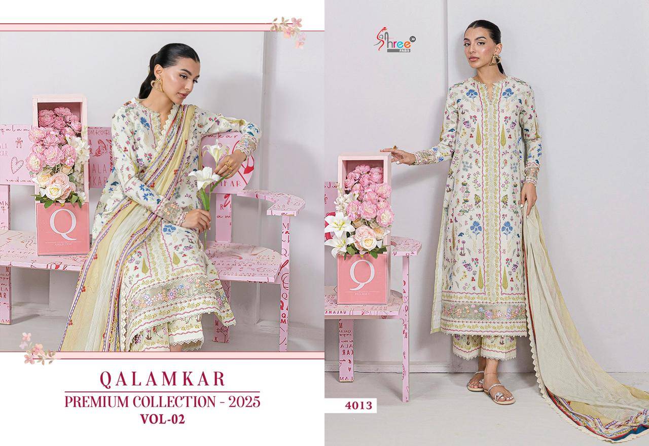 Qalamkar Premium Collection-2025 Vol-2 By Shree Fabs 4008 To 4013 Series Designer Pakistani Suits Beautiful Stylish Fancy Colorful Party Wear & Occasional Wear Pure Cotton Print Embroidered Dresses At Wholesale Price