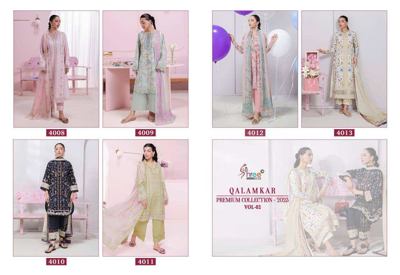 Qalamkar Premium Collection-2025 Vol-2 By Shree Fabs 4008 To 4013 Series Designer Pakistani Suits Beautiful Stylish Fancy Colorful Party Wear & Occasional Wear Pure Cotton Print Embroidered Dresses At Wholesale Price