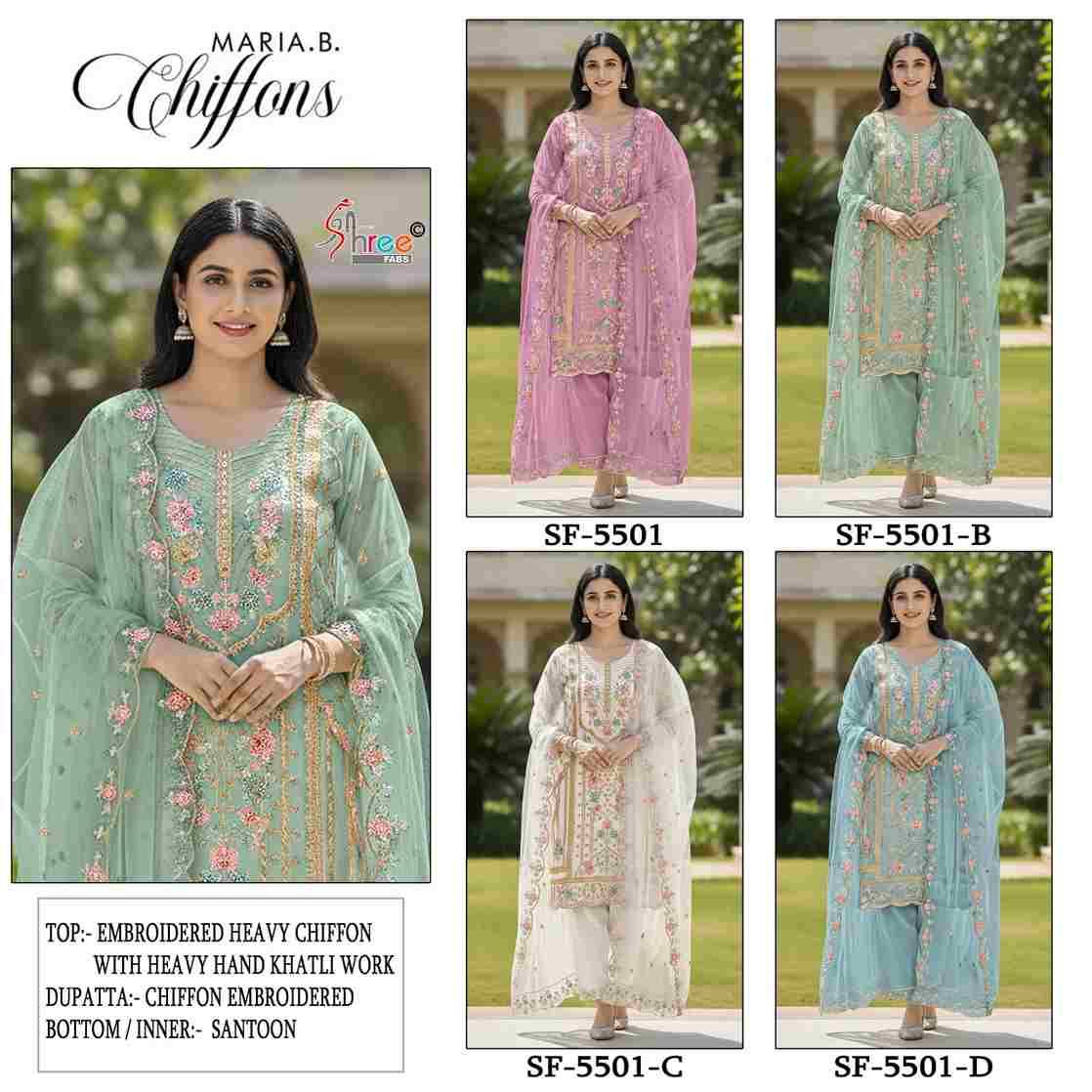 Shree Fabs Hit Design SF-5501 Colours By Shree Fabs SF-5501-A To SF-5501-D Series Beautiful Stylish Pakistani Suits Fancy Colorful Casual Wear & Ethnic Wear & Ready To Wear Chiffon Embroidery Dresses At Wholesale Price