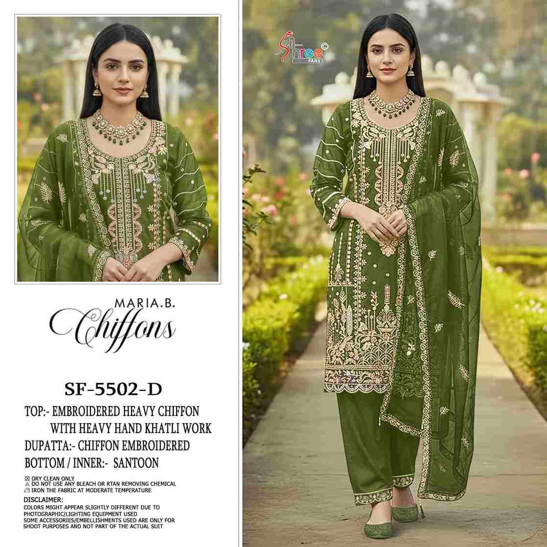 Shree Fabs Hit Design SF-5502 Colours By Shree Fabs SF-5502-A To SF-5502-D Series Beautiful Stylish Pakistani Suits Fancy Colorful Casual Wear & Ethnic Wear & Ready To Wear Chiffon Embroidery Dresses At Wholesale Price