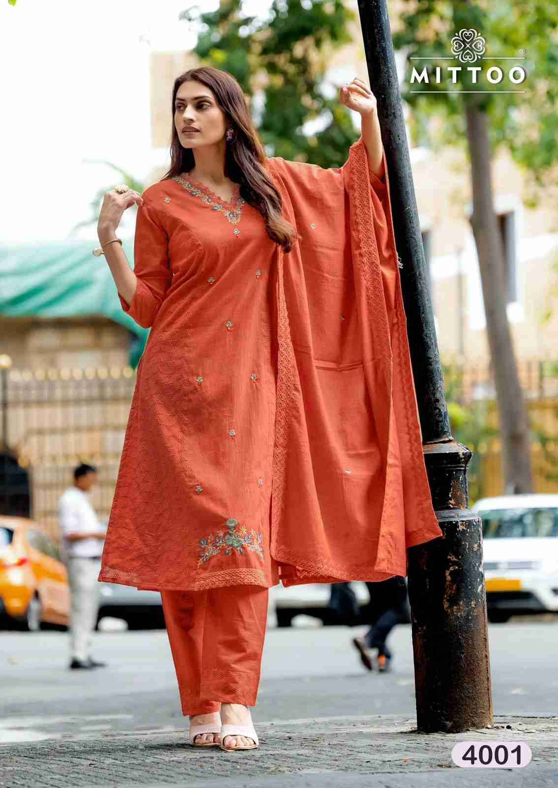 Dastoor By Mittoo 4001 To 4004 Series Designer Festive Suits Beautiful Stylish Fancy Colorful Party Wear & Occasional Wear Cotton Dresses At Wholesale Price