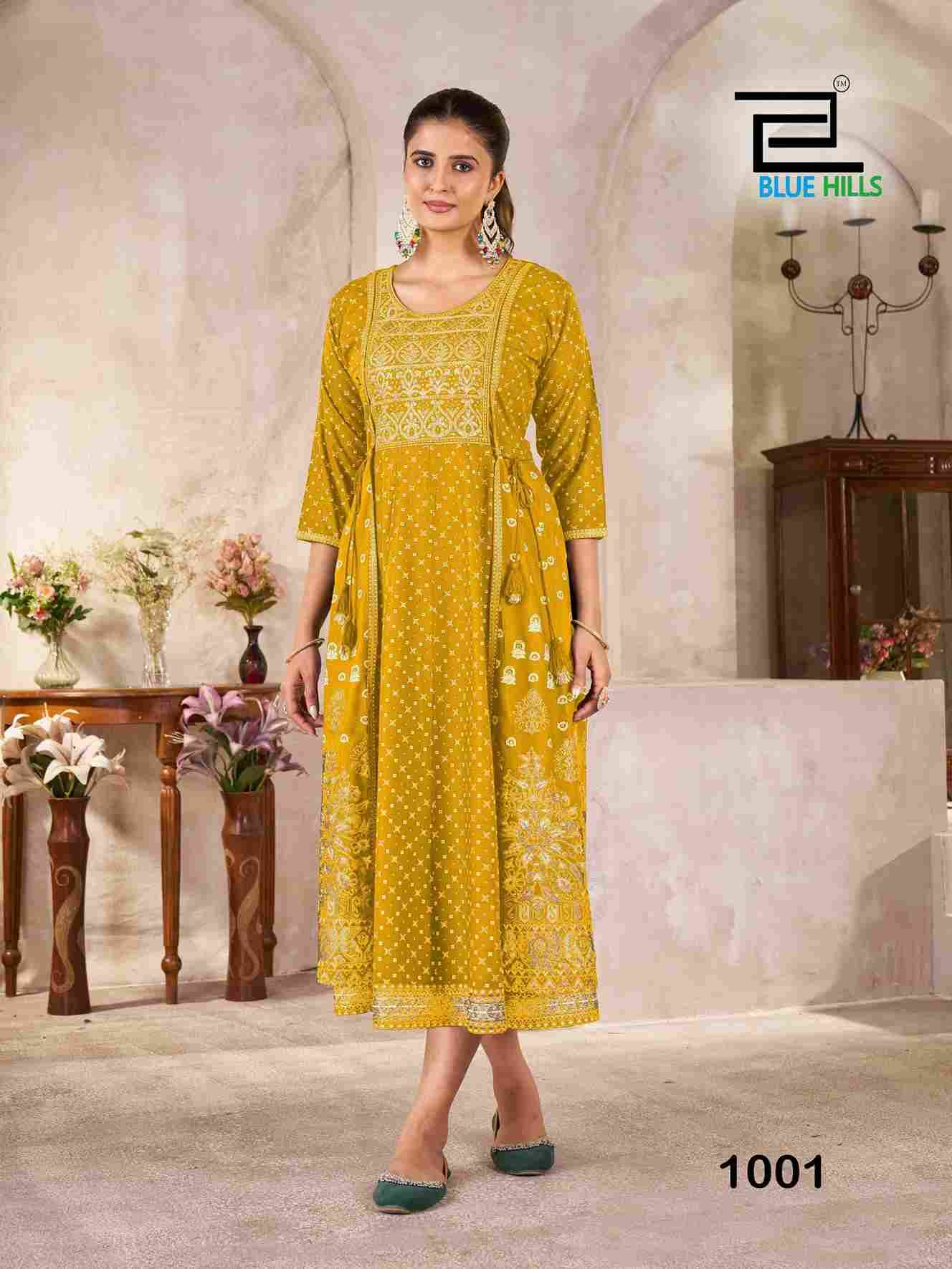 Munch By Blue Hills 1001 To 1004 Series Designer Stylish Fancy Colorful Beautiful Party Wear & Ethnic Wear Collection Rayon Foil Kurtis At Wholesale Price
