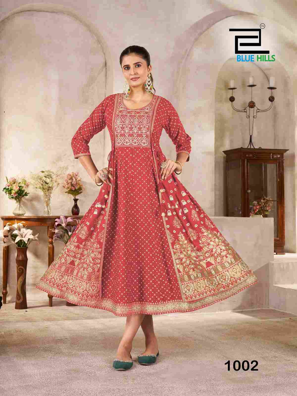 Munch By Blue Hills 1001 To 1004 Series Designer Stylish Fancy Colorful Beautiful Party Wear & Ethnic Wear Collection Rayon Foil Kurtis At Wholesale Price