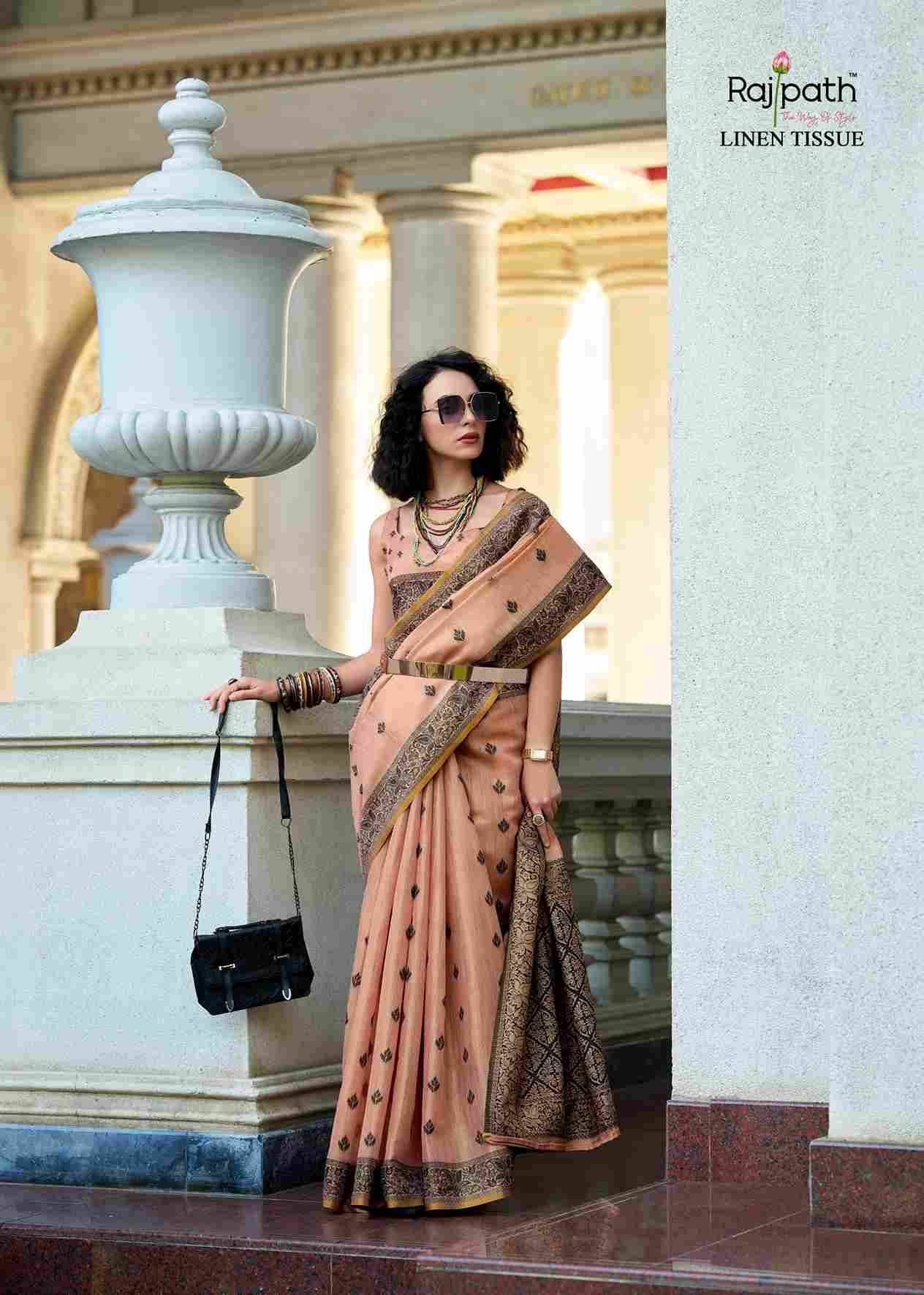 Blackcat By Rajpath 960001 To 960006 Series Indian Traditional Wear Collection Beautiful Stylish Fancy Colorful Party Wear & Occasional Wear Tissue Linen Sarees At Wholesale Price