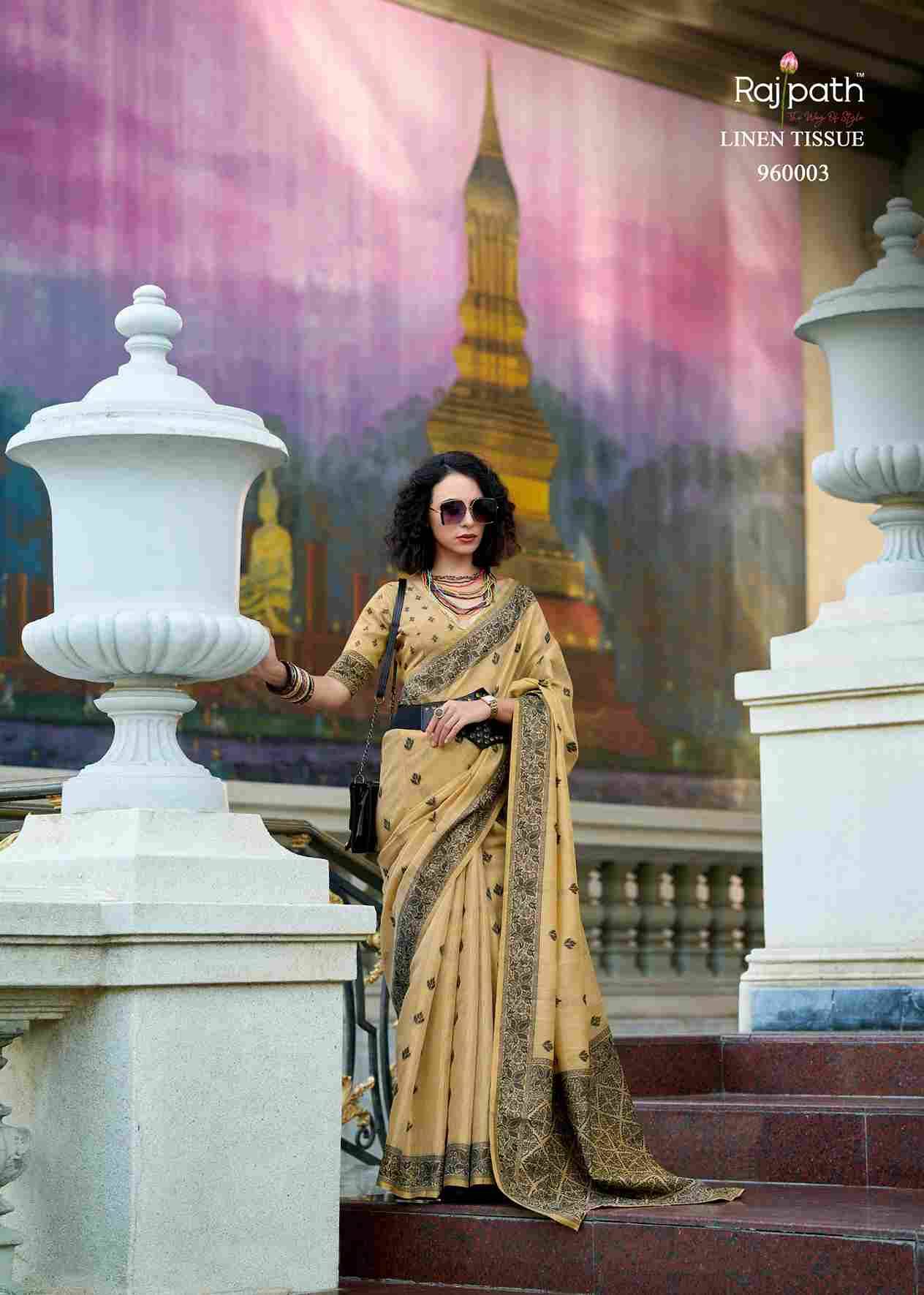 Blackcat By Rajpath 960001 To 960006 Series Indian Traditional Wear Collection Beautiful Stylish Fancy Colorful Party Wear & Occasional Wear Tissue Linen Sarees At Wholesale Price