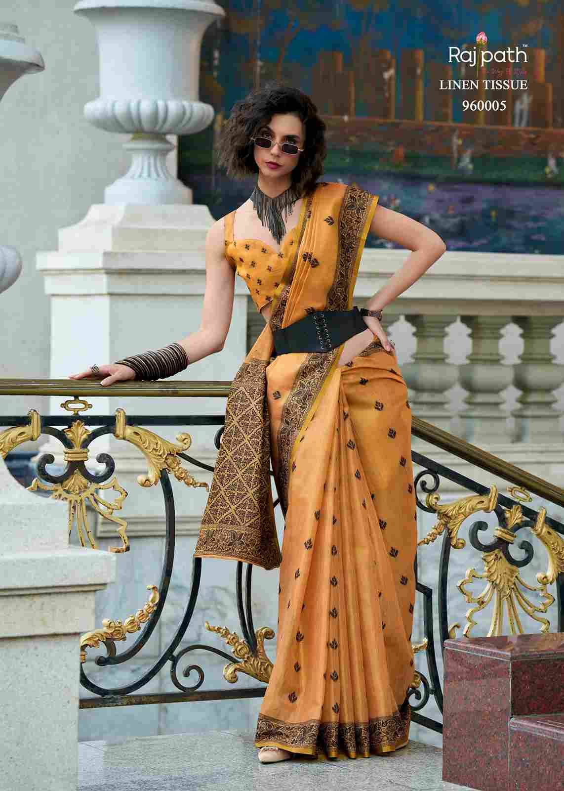 Blackcat By Rajpath 960001 To 960006 Series Indian Traditional Wear Collection Beautiful Stylish Fancy Colorful Party Wear & Occasional Wear Tissue Linen Sarees At Wholesale Price