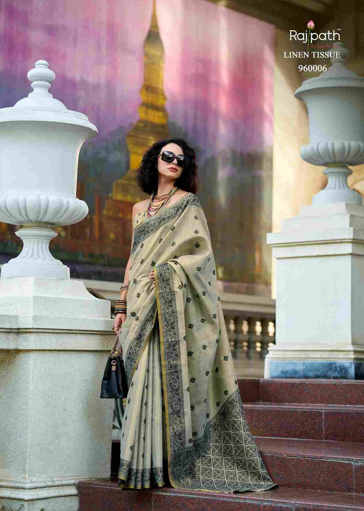 Blackcat By Rajpath 960001 To 960006 Series Indian Traditional Wear Collection Beautiful Stylish Fancy Colorful Party Wear & Occasional Wear Tissue Linen Sarees At Wholesale Price