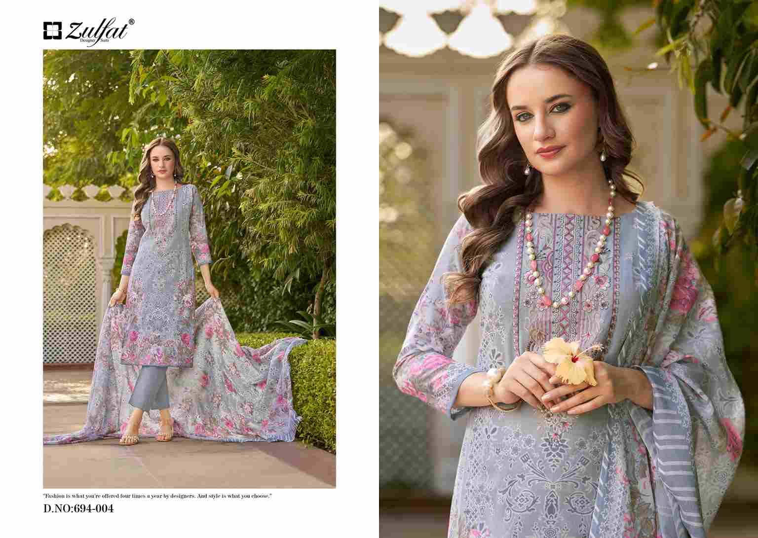 Sana Safina Vol-2 By Zulfat 694-001 To 694-006 Series Beautiful Festive Suits Stylish Fancy Colorful Casual Wear & Ethnic Wear Pure Cotton Dresses At Wholesale Price