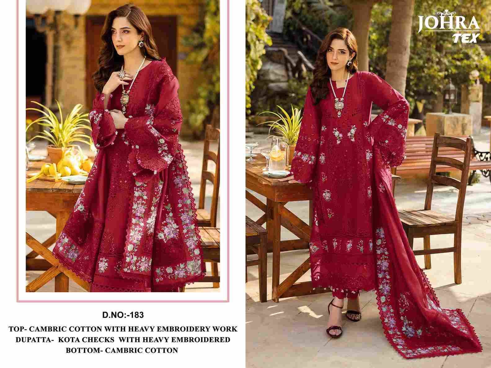 Johra Hit Design 183 By Johra Tex Beautiful Pakistani Suits Colorful Stylish Fancy Casual Wear & Ethnic Wear Cambric Cotton Embroidered Dresses At Wholesale Price