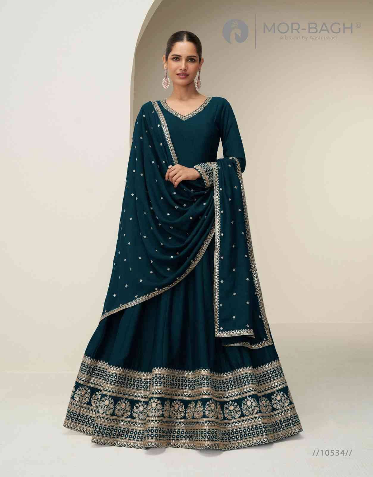 Chandrika By Mor-Bagh 10532 To 10535 Series Designer Stylish Fancy Colorful Beautiful Party Wear & Ethnic Wear Collection Premium Chinnon Silk Gowns With Dupatta At Wholesale Price