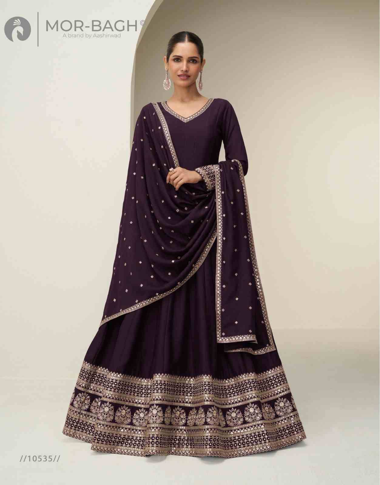 Chandrika By Mor-Bagh 10532 To 10535 Series Designer Stylish Fancy Colorful Beautiful Party Wear & Ethnic Wear Collection Premium Chinnon Silk Gowns With Dupatta At Wholesale Price