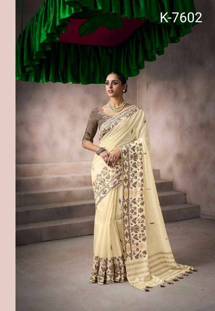 Kora By Kira 7601 To 7606 Series Indian Traditional Wear Collection Beautiful Stylish Fancy Colorful Party Wear & Occasional Wear Viscose Cotton Sarees At Wholesale Price