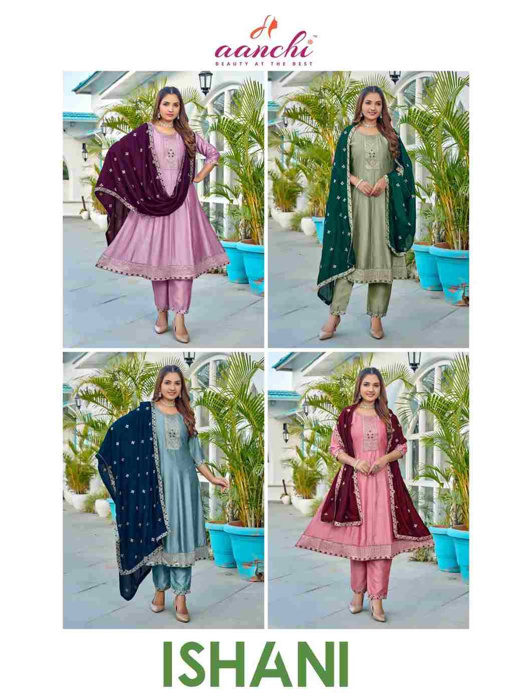 Ishani By Aanchi 01 To 04 Series Beautiful Suits Colorful Stylish Fancy Casual Wear & Ethnic Wear Vichitra Silk Dresses At Wholesale Price