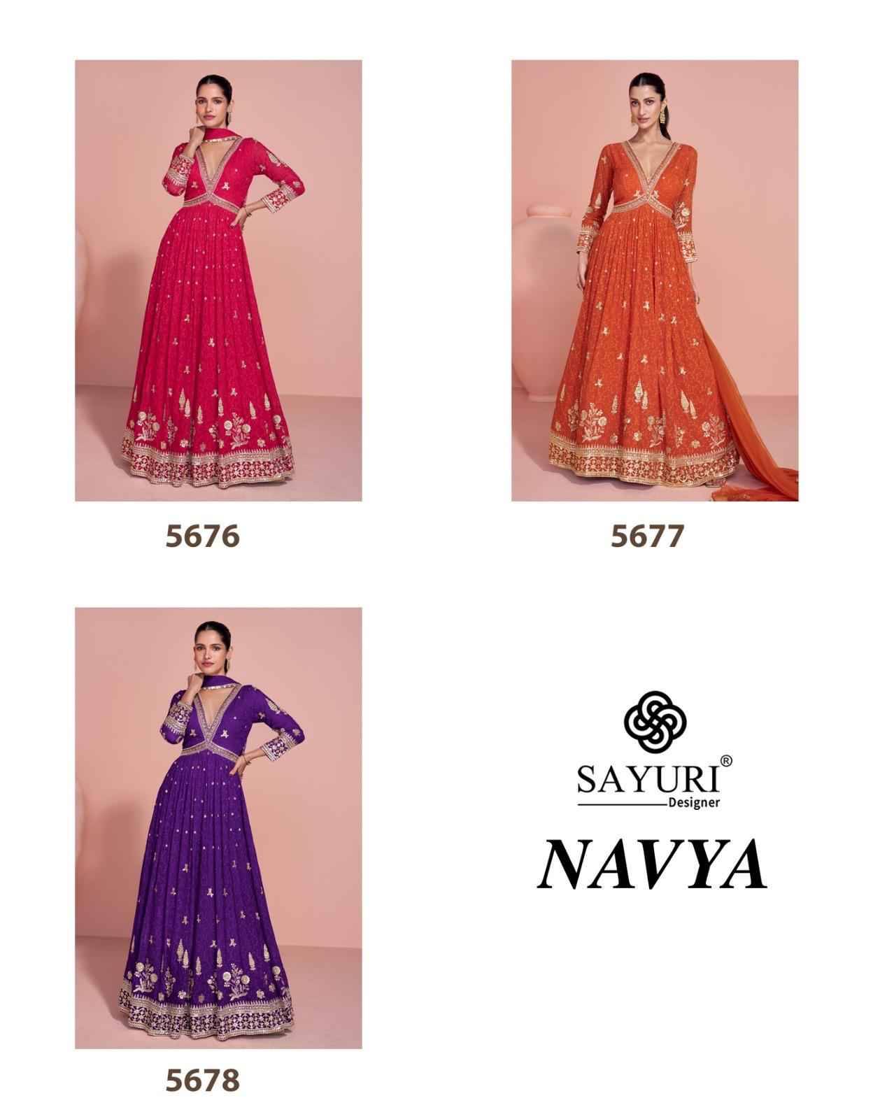 Navya By Sayuri 5676 To 5678 Series Designer Stylish Fancy Colorful Beautiful Party Wear & Ethnic Wear Collection Premium Georgette Gown With Dupatta At Wholesale Price