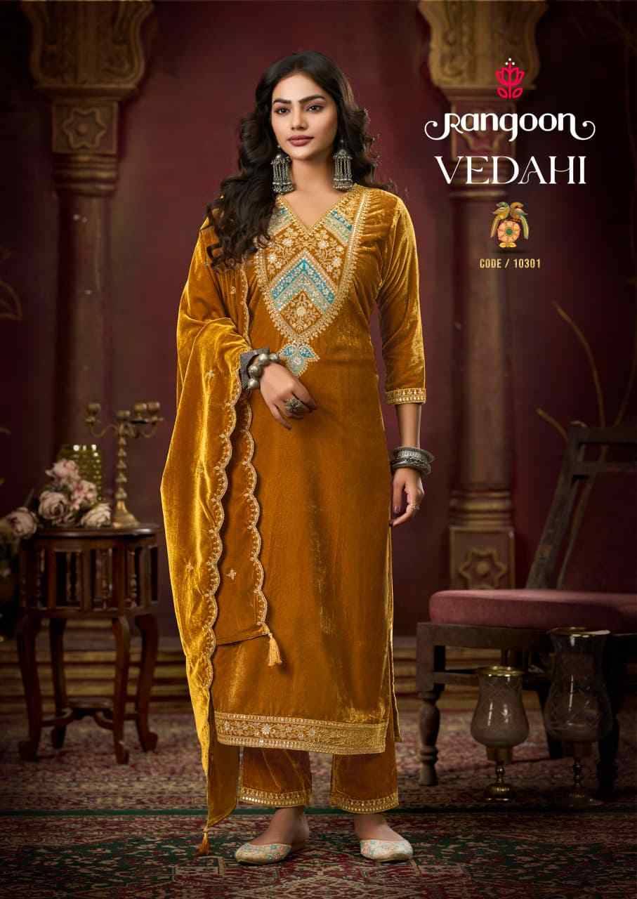 Vedahi By Rangoon 10301 To 10304 Series Beautiful Suits Colorful Stylish Fancy Casual Wear & Ethnic Wear Viscose Velvet Dresses At Wholesale Price