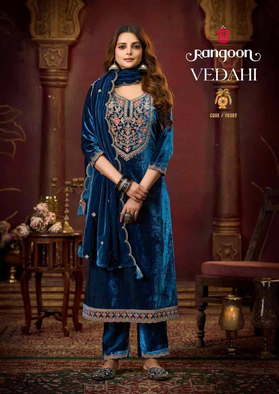 Vedahi By Rangoon 10301 To 10304 Series Beautiful Suits Colorful Stylish Fancy Casual Wear & Ethnic Wear Viscose Velvet Dresses At Wholesale Price