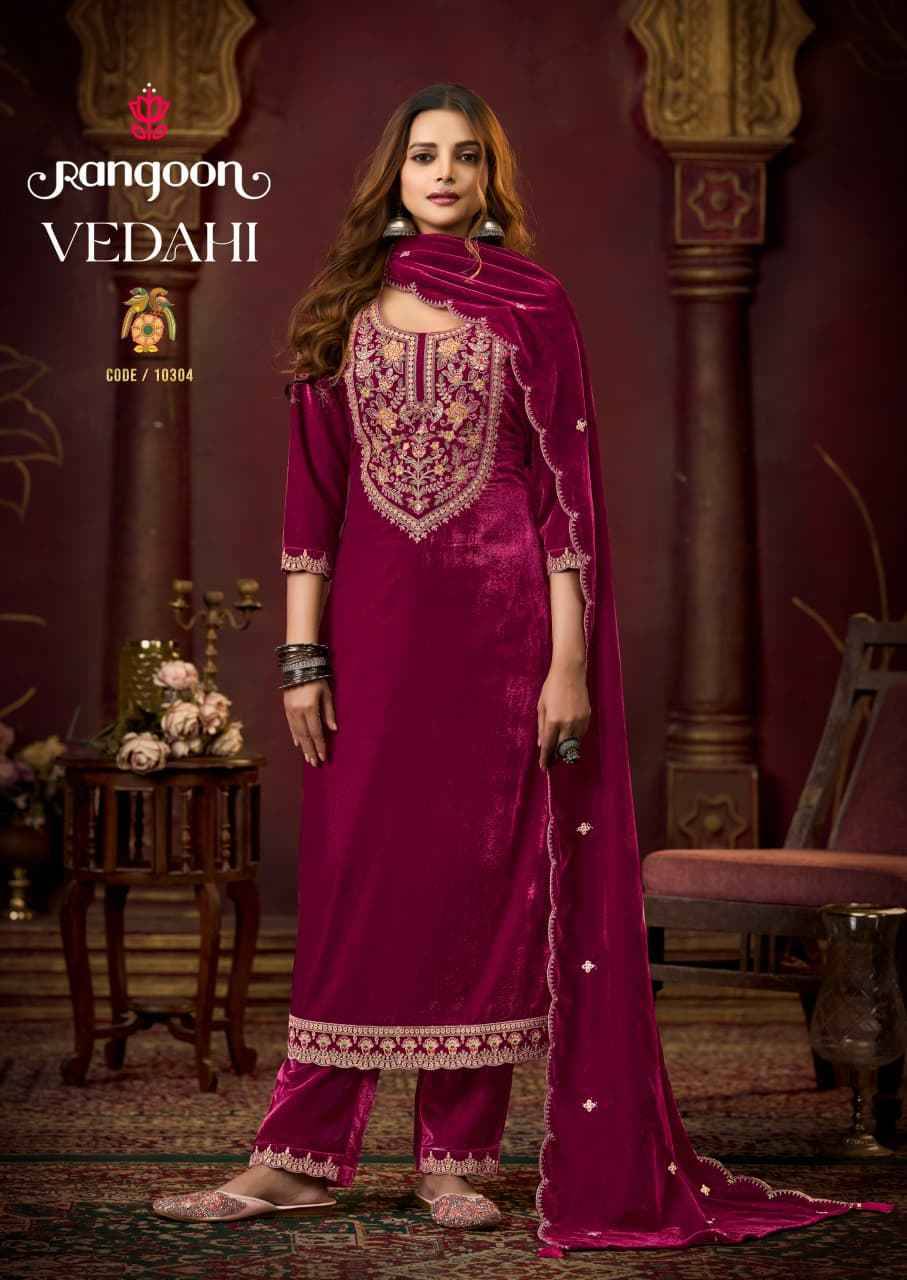Vedahi By Rangoon 10301 To 10304 Series Beautiful Suits Colorful Stylish Fancy Casual Wear & Ethnic Wear Viscose Velvet Dresses At Wholesale Price
