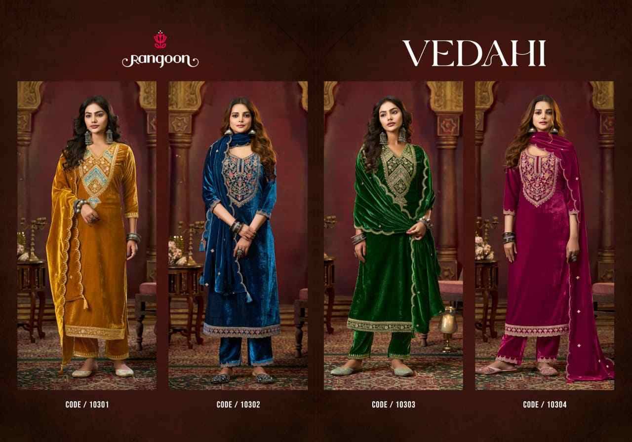Vedahi By Rangoon 10301 To 10304 Series Beautiful Suits Colorful Stylish Fancy Casual Wear & Ethnic Wear Viscose Velvet Dresses At Wholesale Price