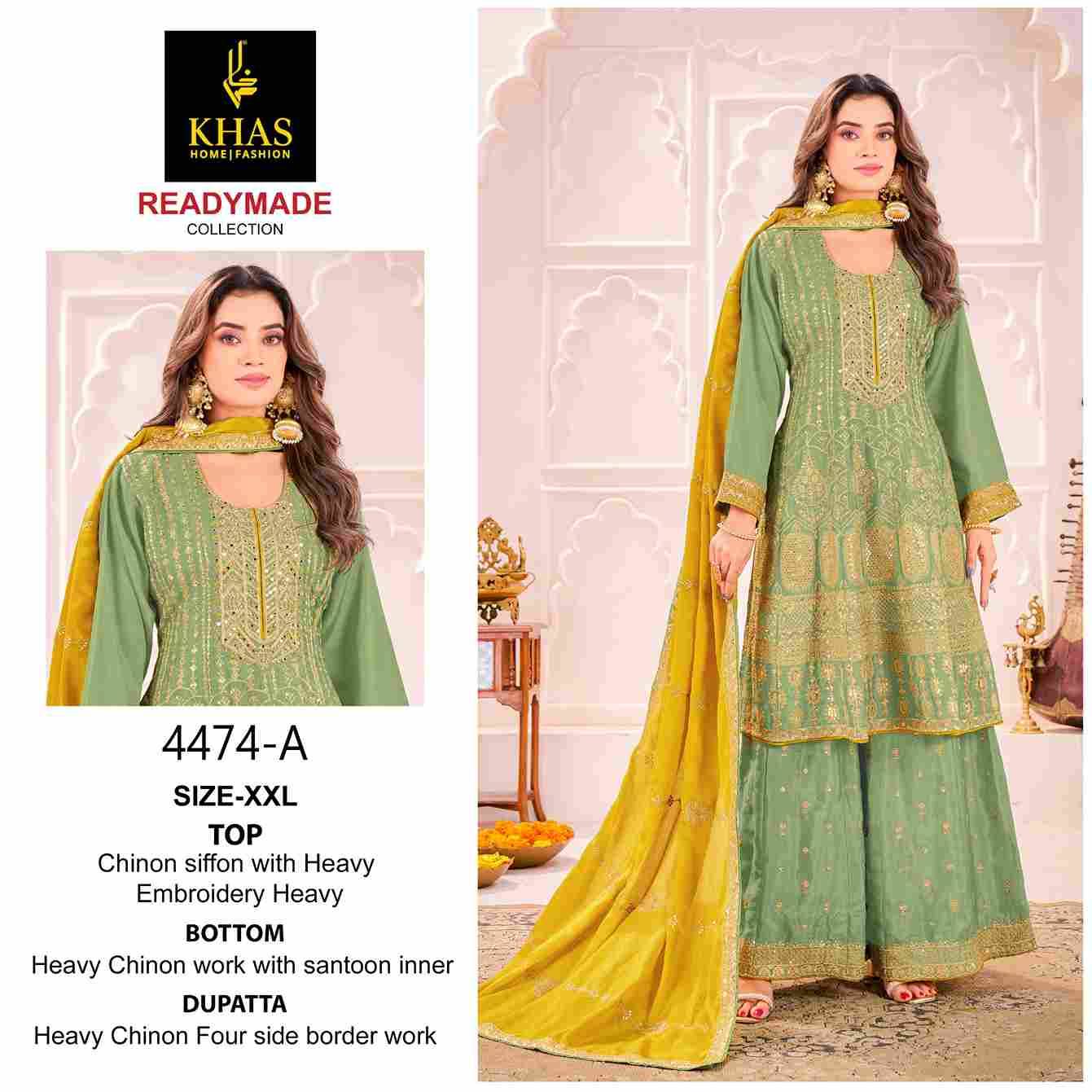 Khas 4474 Colours By Khas 4474-A To 4474-B Series Beautiful Pakistani Suits Colorful Stylish Fancy Casual Wear & Ethnic Wear Heavy Chinnon Chiffon Dresses At Wholesale Price
