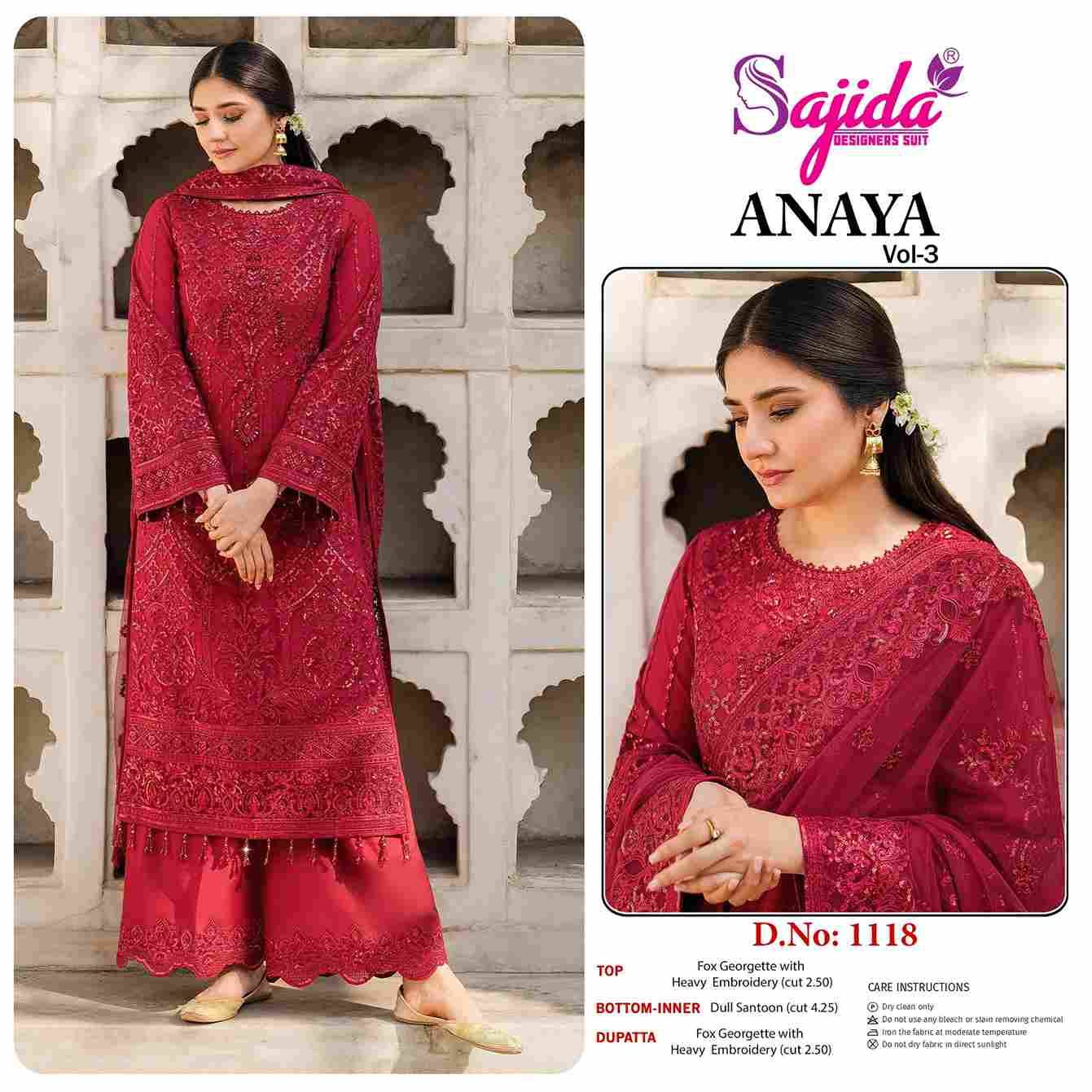Sajida Hit Design 1118 By Sajida Designer Suit Beautiful Pakistani Suits Colorful Stylish Fancy Casual Wear & Ethnic Wear Heavy Faux Georgette Embroidered Dresses At Wholesale Price