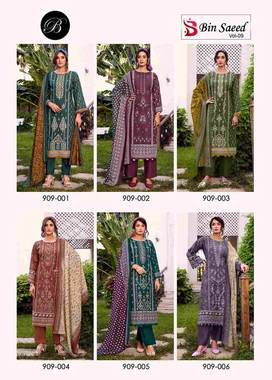 Bin Saeed Vol-9 By Belliza 909-001 To 909-006 Series Beautiful Stylish Festive Suits Fancy Colorful Casual Wear & Ethnic Wear & Ready To Wear Pure Cotton Digital Print Dresses At Wholesale Price