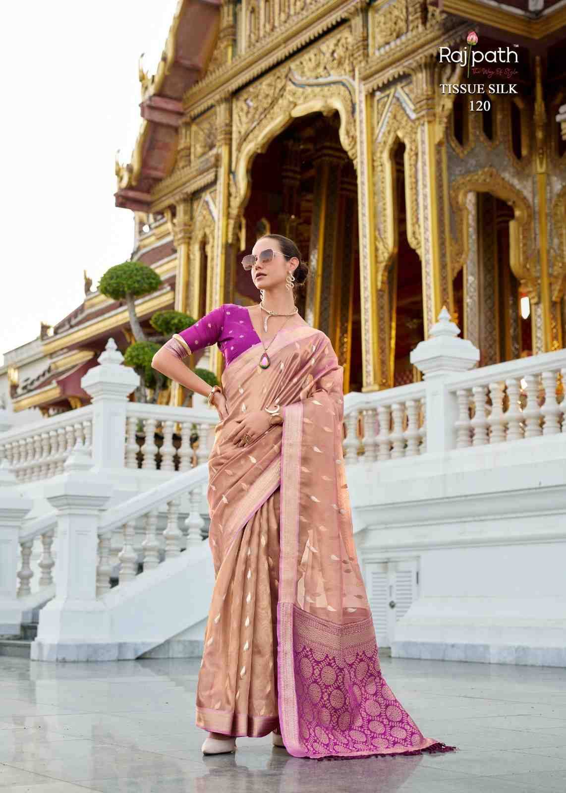 Good Times By Rajpath 119 To 124 Series Indian Traditional Wear Collection Beautiful Stylish Fancy Colorful Party Wear & Occasional Wear Tissue Silk Sarees At Wholesale Price