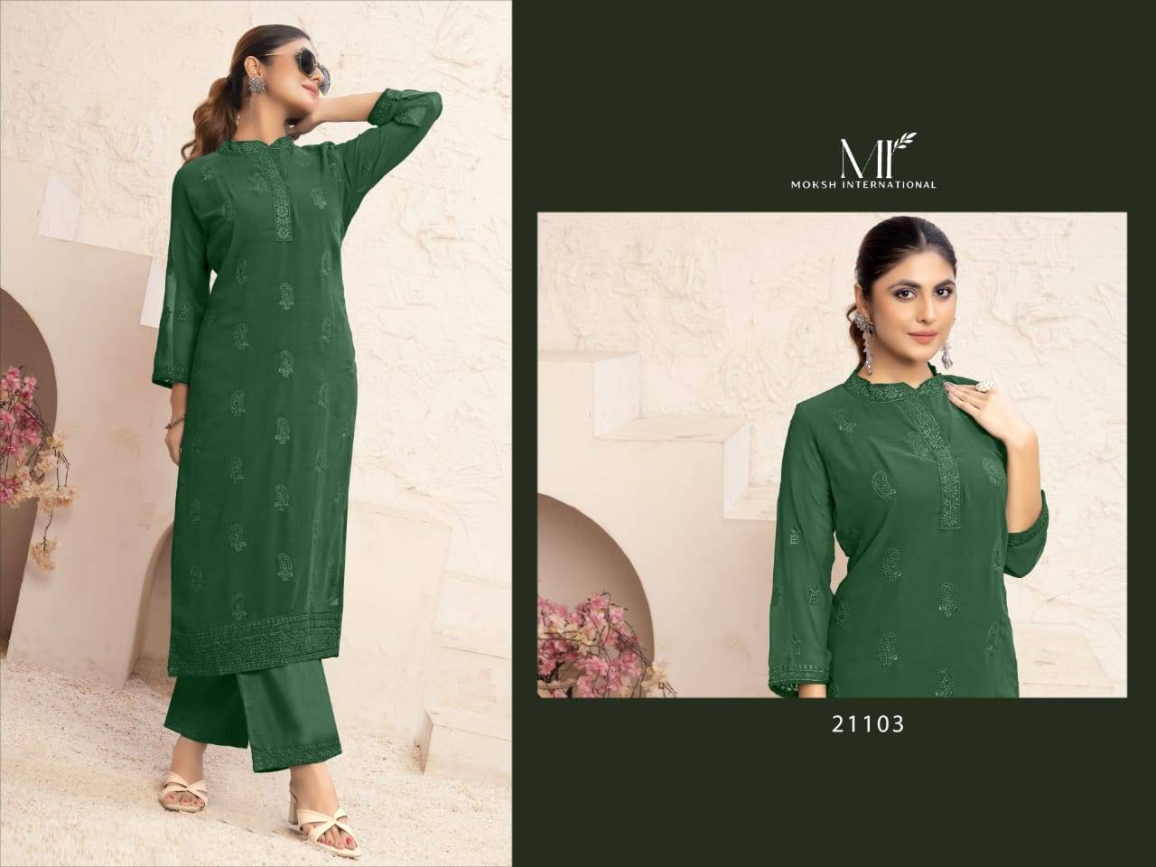 Vani By Moksh International 21101 To 21103 Series Designer Festive Collection Beautiful Stylish Fancy Colorful Party Wear & Occasional Wear Faux Georgette Kurtis With Bottom At Wholesale Price