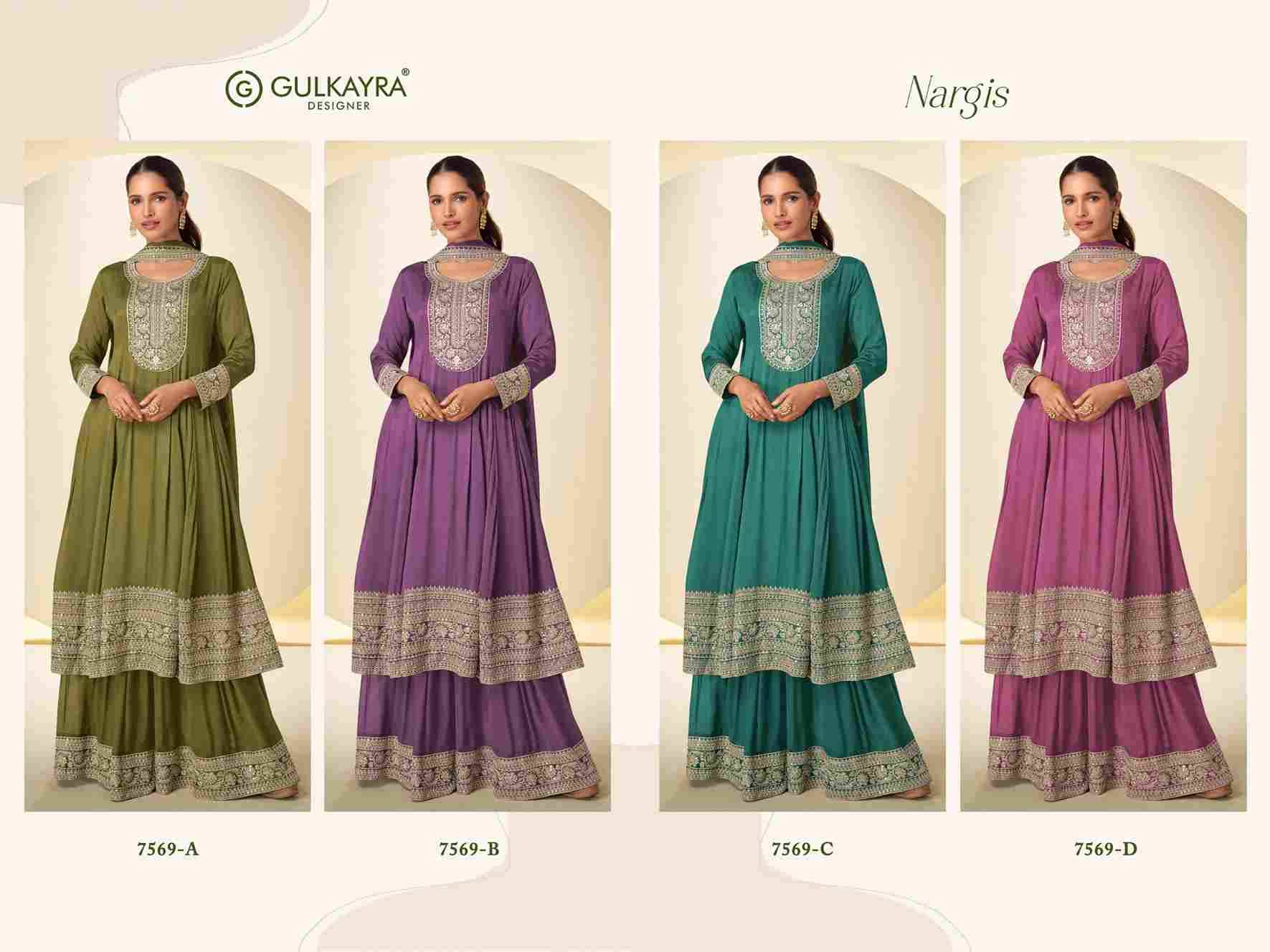 Nargis By Gulkayra Designer 7569-A To 7569-D Series Beautiful Sharara Suits Colorful Stylish Fancy Casual Wear & Ethnic Wear Chinnon Dresses At Wholesale Price
