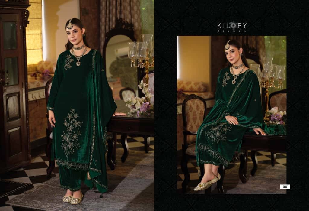 Noor Mahal By Kilory 1001 To 1006 Series Beautiful Festive Suits Colorful Stylish Fancy Casual Wear & Ethnic Wear Pure Velvet Dresses At Wholesale Price