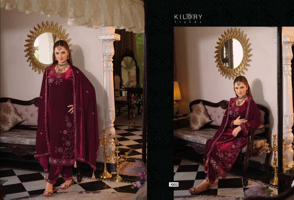 Noor Mahal By Kilory 1001 To 1006 Series Beautiful Festive Suits Colorful Stylish Fancy Casual Wear & Ethnic Wear Pure Velvet Dresses At Wholesale Price