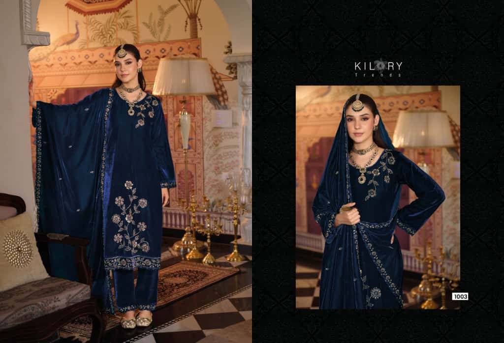 Noor Mahal By Kilory 1001 To 1006 Series Beautiful Festive Suits Colorful Stylish Fancy Casual Wear & Ethnic Wear Pure Velvet Dresses At Wholesale Price