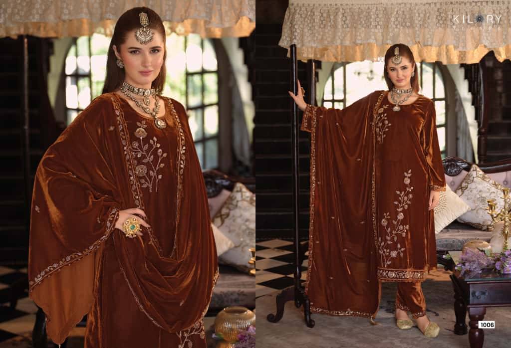 Noor Mahal By Kilory 1001 To 1006 Series Beautiful Festive Suits Colorful Stylish Fancy Casual Wear & Ethnic Wear Pure Velvet Dresses At Wholesale Price