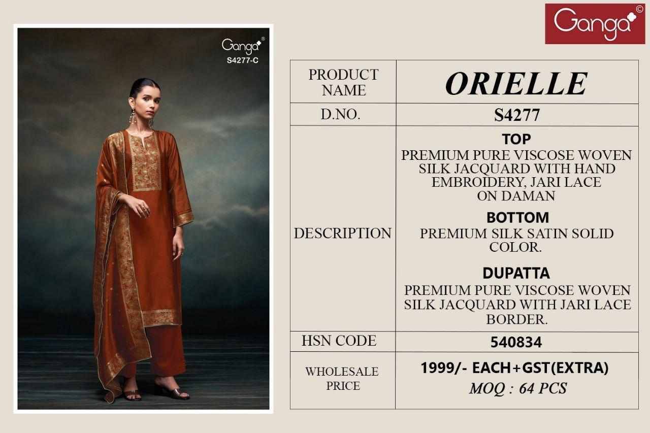 Orielle-4277 By Ganga Fashion 4277-A To 4277-D Series Beautiful Festive Suits Stylish Colorful Fancy Casual Wear & Ethnic Wear Premium Viscose Jacquard Silk Print Dresses At Wholesale Price